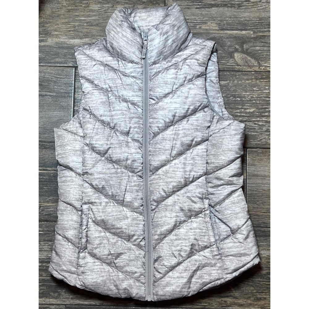 SO Puffer Vest XS Gray White‎ Padded Quilted Lightweight Packable Pockets Winter